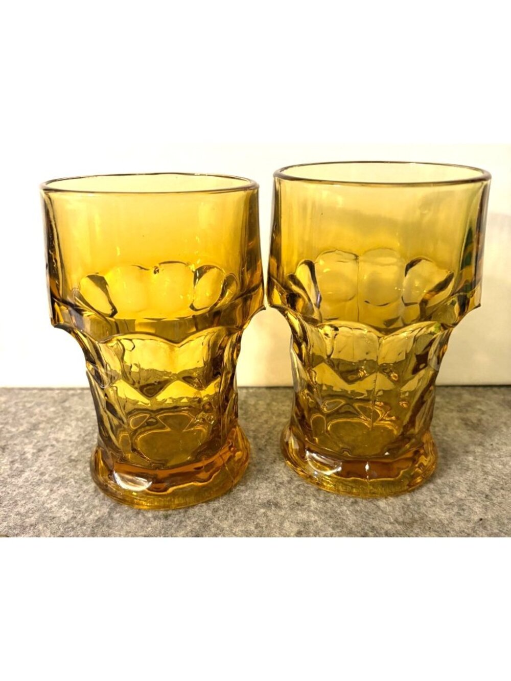 2 Vintage Anchor Hocking 6.5" Georgian Amber Honeycomb Tumblers 10oz  # 3384